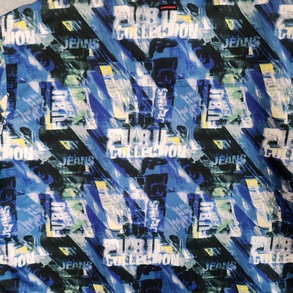 Fubu Hawaiian Camp Shirt Mens 1X Button Up Blue All Over Graphic Print Skater - Picture 8 of 8